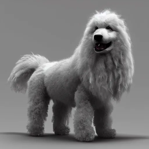 Prompt: fluffy dog, full body, alexander hamilton style, wearing a beautiful costume on stage, a dark nebula background, concept art, highly detailed, digital art, trending on art station, mark brooks, 3 - d 4 k