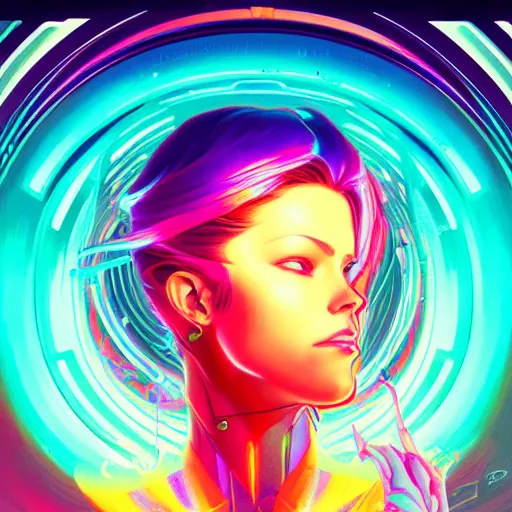 Image similar to a netrunner vortex, vaporwave aesthetic, colorful, psychedelic, digital painting, artstation, concept art, smooth, sharp focus, illustration, art by artgerm and greg rutkowski and alphonse mucha