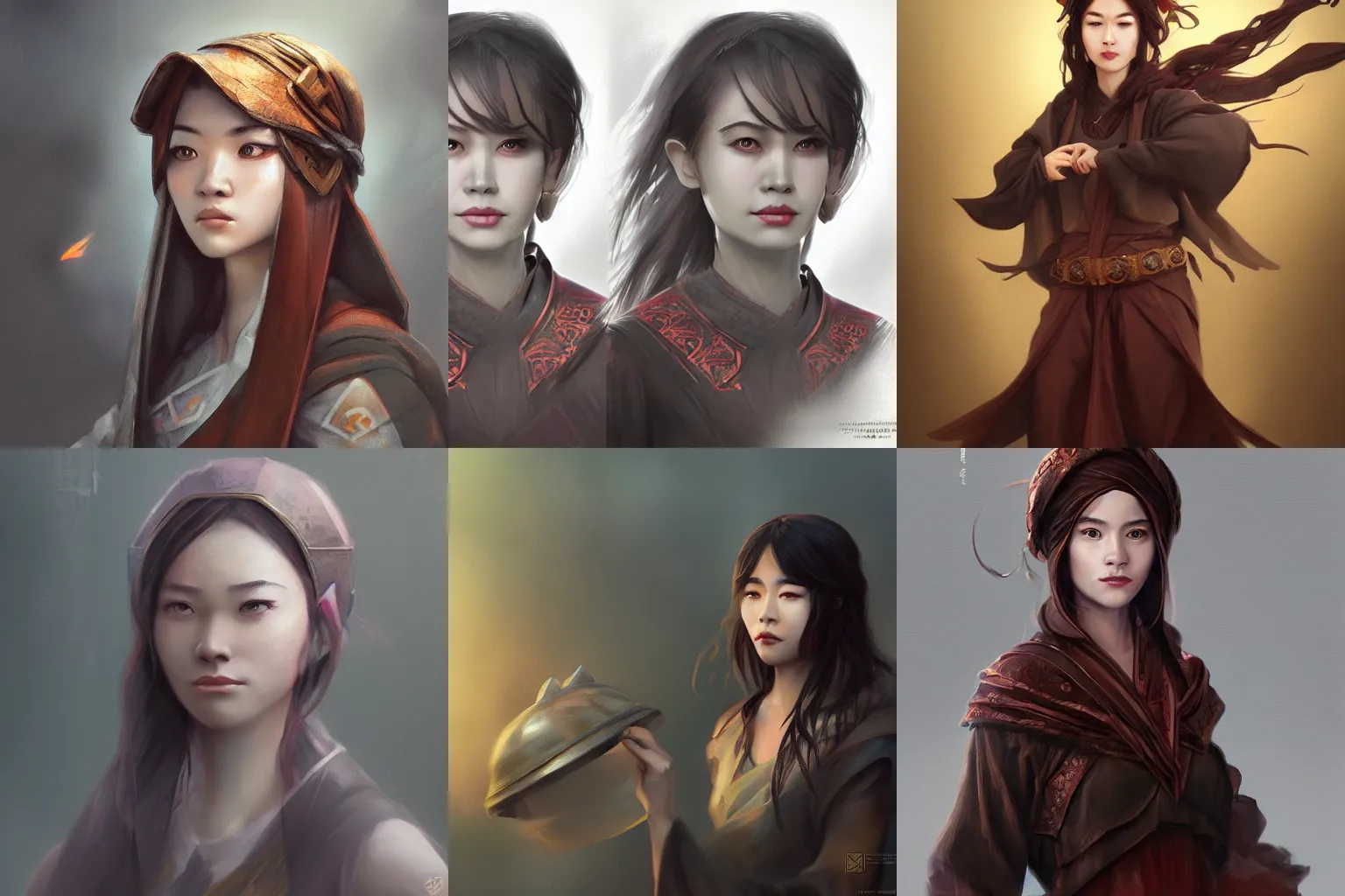 female asian sorcerer culottes, far portrait, concept | Stable ...