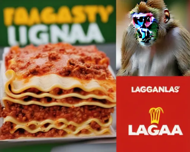 Image similar to A logo for a fast food chain that sells lasagna for monkeys