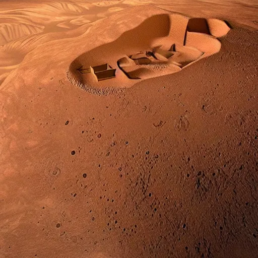 Image similar to golden spa carved into a mountain on mars