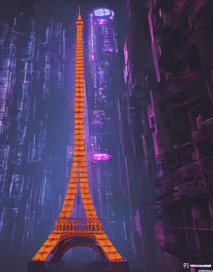 Image similar to a cyberpunk eiffel tower, cyberpunk sci - fu world