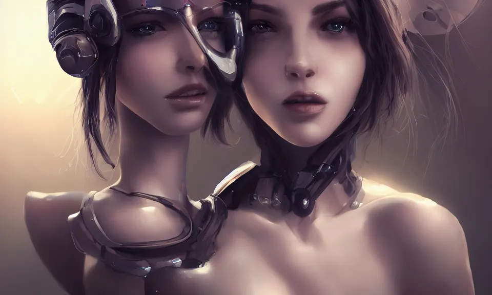 Image similar to cinematic bust portrait of beautiful girl with robot body, portrait, cinematic, elegant, artstation, intricate, highly detailed, digital painting, artstation, concept art, sharp focus, illustration, cyberpunk, cgsociety, 8 k