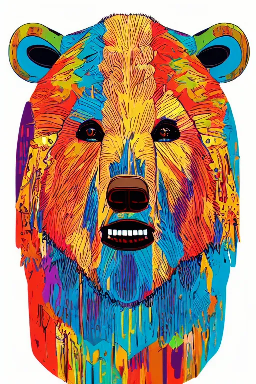 Image similar to portrait of a war bear, art by kiko rodriguez, sticker, colorful, illustration, highly detailed, simple, smooth and clean vector curves, no jagged lines, vector art, smooth