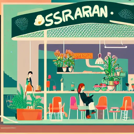 Image similar to isometric cute cartoon illustration style cafe australian, decorated with only two cute cannabis pot plants 🪴 utopian australiana simple frontage, poster, beautiful composition pastel palette by will barnet, digital art, hyperrealistic soft, inked digital, render cartoon by pixar