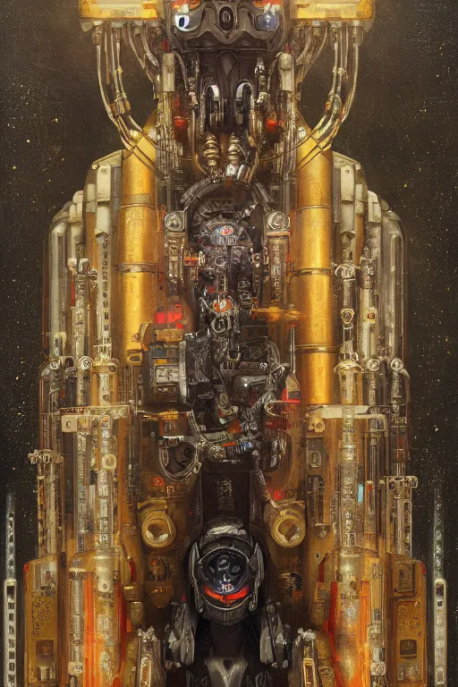 Image similar to portrait of adeptus mechanicus, cyborg, prist, cyberpunk, Warhammer, highly detailed, artstation, illustration, art by Gustav Klimt
