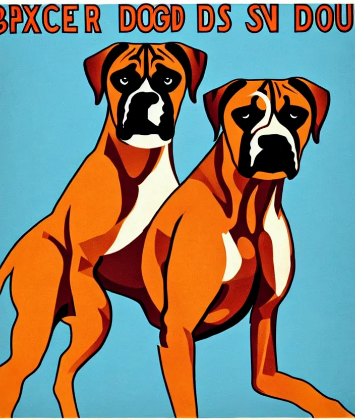 Image similar to boxer sportsman as boxer dog, anatomically correct, style of american 6 0's poster