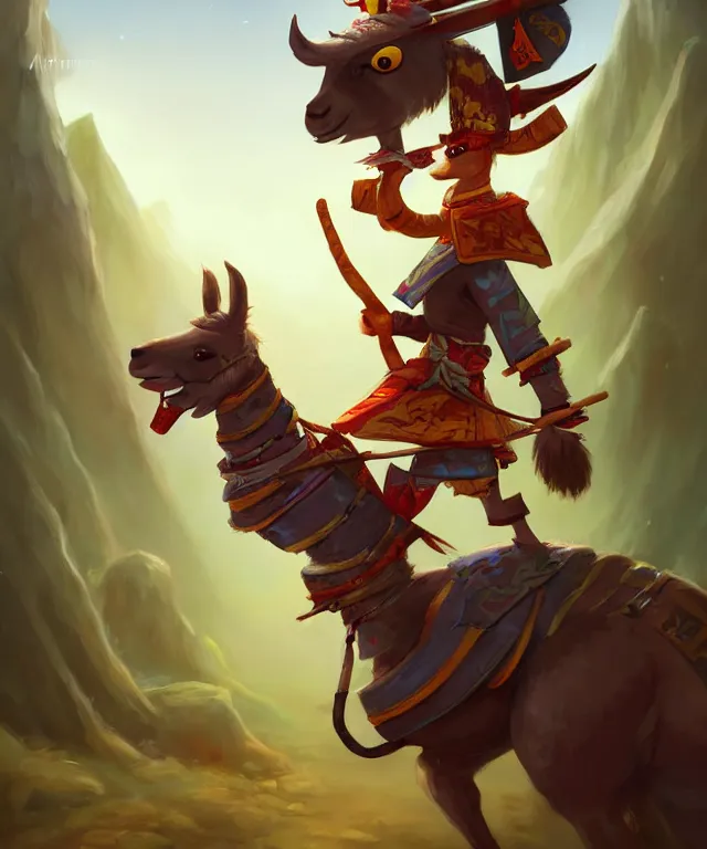 Prompt: anthropomorphic llama samurai eating sushi, samurai outfit, standing in a beautiful landscape, cute and adorable, dnd character art portrait, matte fantasy painting, deviantart artstation, by jason felix by steve argyle by tyler jacobson by peter mohrbacher, cinematic lighting