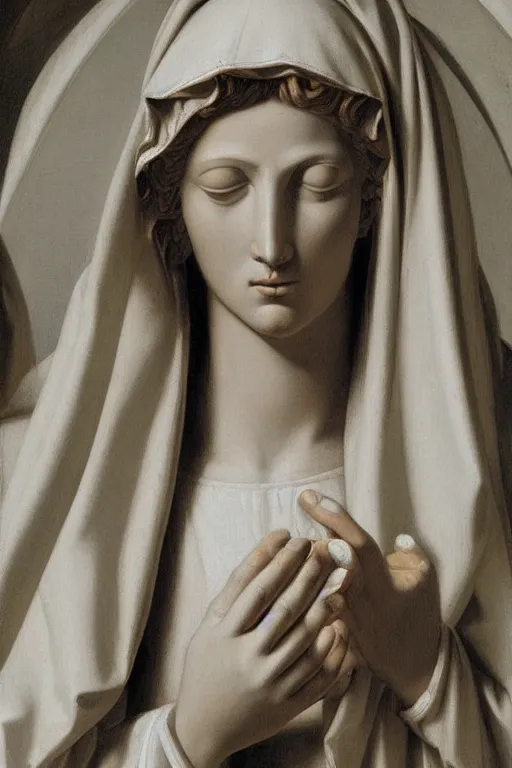 Prompt: virgin mary, cyborg, ultra detailed, Guido Reni style