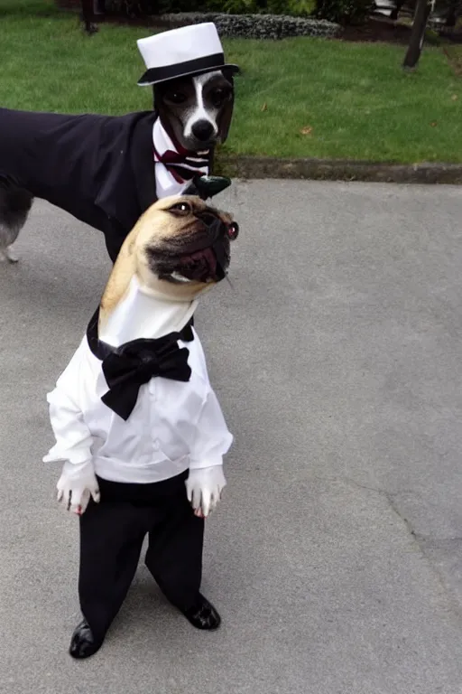 Prompt: a dog dressed as a waiter