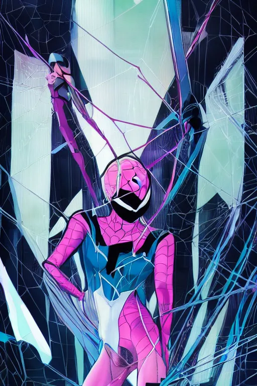 Image similar to a portrait of spider gwen in the style of cyberpunk,, single head, no double head,