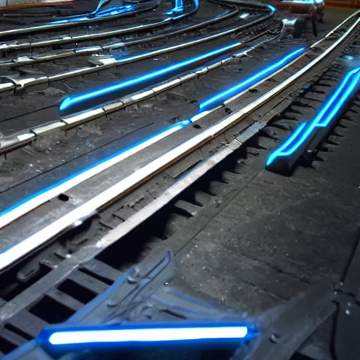 Image similar to train rails from the movie tron : legacy