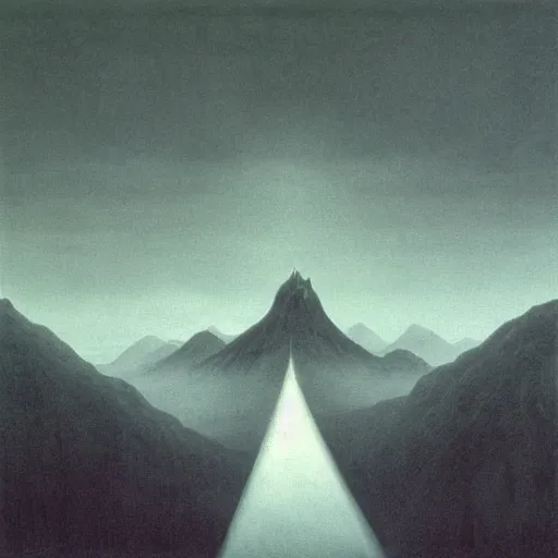 Prompt: munich gloomy dark city mountain background in the style of zdzisław beksinski