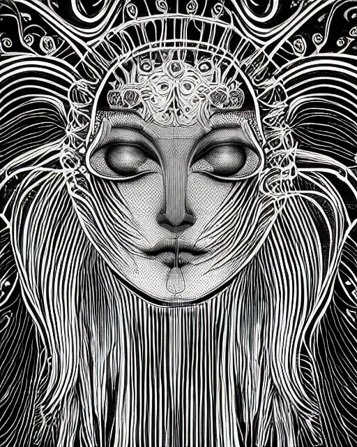 Image similar to mythical dreamy black and white organic bio - mechanical spinal ribbed profile face portrait detail of beautiful intricate monochrome angelic - human - queen - vegetal - cyborg, highly detailed, intricate translucent jellyfish ornate, poetic, translucent microchip ornate, artistic lithography