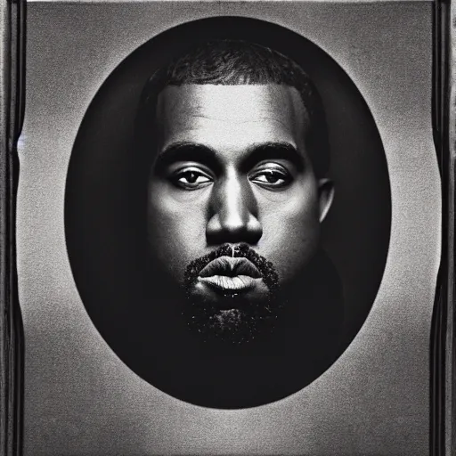 Image similar to a chiaroscuro lighting portrait of kanye west dressed as jesus, black background, portrait by julia margaret cameron, shallow depth of field, 8 0 mm, f 1. 8