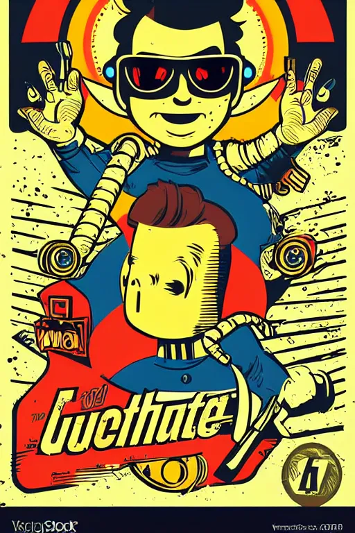 Image similar to fallout 7 6 retro futurist illustration art by butcher billy, sticker, colorful, illustration, highly detailed, simple, smooth and clean vector curves, no jagged lines, vector art, smooth andy warhol style