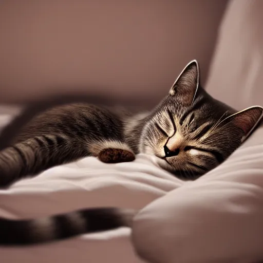 Image similar to cute cat sleeping in bed, low detail, anime art, artstation, 4k