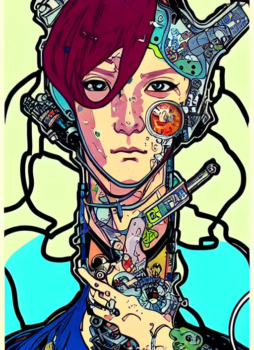 Image similar to cyberpunk pisces!! cyborg portrait illustration, pop art, splash painting, art by geof darrow, ashley wood, alphonse mucha, makoto shinkai