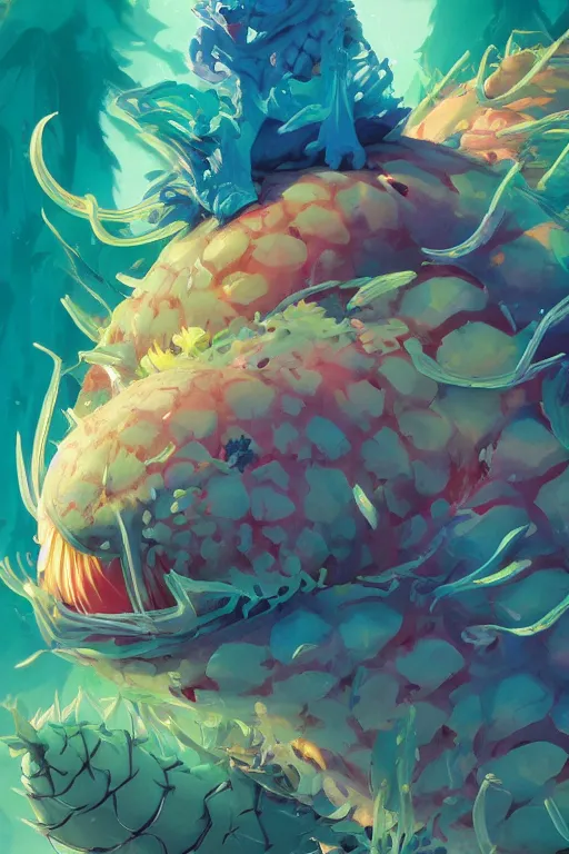 Image similar to creature animal sushi cristal very big eye roots cactus elemental flush of force nature micro world fluo fishscale, behance hd by jesper ejsing, by rhads, makoto shinkai and lois van baarle, ilya kuvshinov, rossdraws global illumination