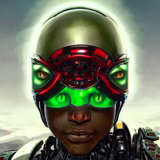 Image similar to zulu cyborg, male, green eyes, red diodes, science fiction, highly detailed, digital painting, beautiful eyes, symmetry, concept art, sharp focus, illustration, art by artgerm and greg rutkowski and magali villeneuve and ilya kuvshinov!