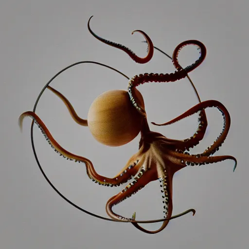 Image similar to octopus wrestling with a sphere, sphere is earth, 5 5 mm