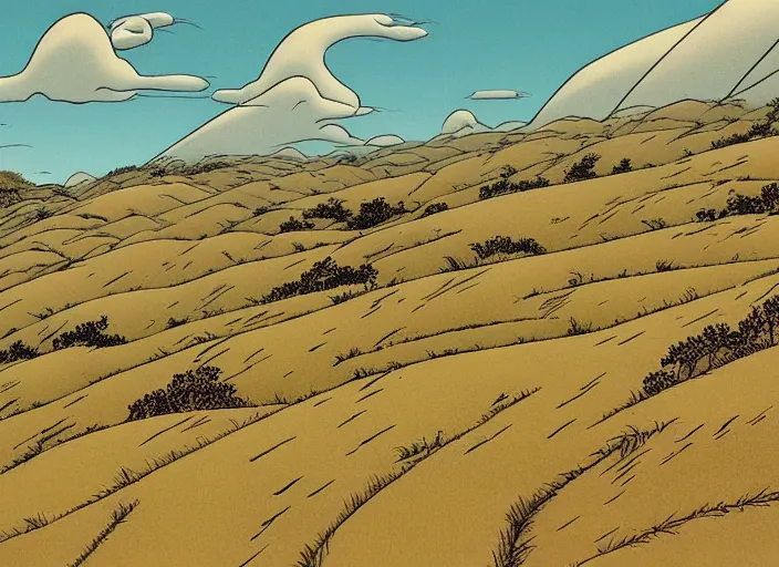 Image similar to endless bland pale wheat sloping landscape by bill watterson from mulan ( 1 9 9 7 )