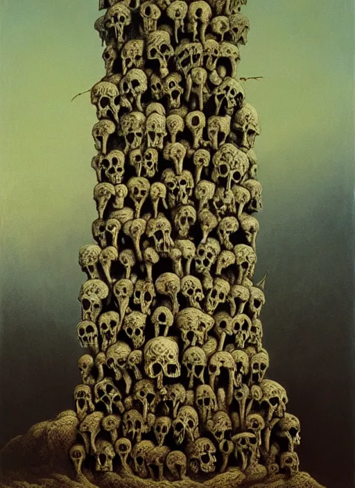 Image similar to a tower of skulls. highly detailed painting by zdzisław beksinski and henry fuseli. 8 k