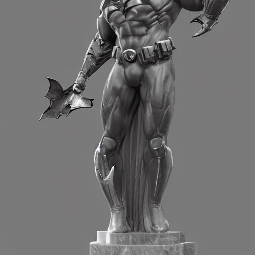 Image similar to marble statue of batman, hyper detailed, digital art, trending in artstation, cinematic lighting, studio quality, smooth render, unreal engine 5 rendered, octane rendered, art style by klimt and nixeu and ian sprigger and wlop and krenz cushart