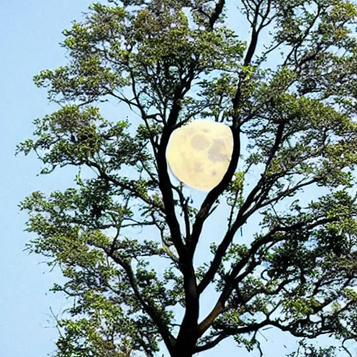 Prompt: the moon growing on a tree like a fruit