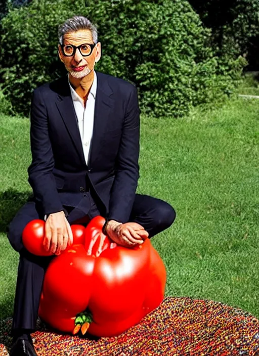 Image similar to jeff goldblum inside a giant tomato, inspired by davis jim