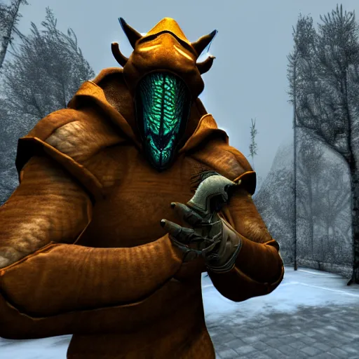 Image similar to Hyperrealistic dragonborn in Half-Life 2, as coherent as Dall-E 2