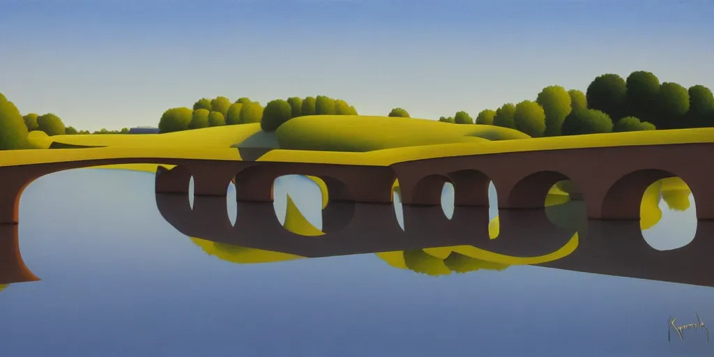 Image similar to bridge, blue sky, summer evening, kenton nelson