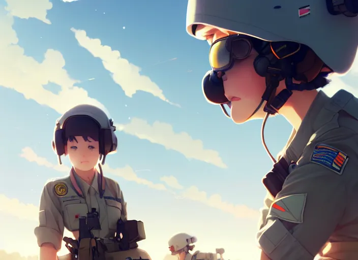 Prompt: cute pilot girl, smoky sky background battlefield landscape illustration concept art anime key visual trending pixiv fanbox by wlop and greg rutkowski and makoto shinkai and studio ghibli and kyoto animation soldier clothing military gear airplane cockpit instruments