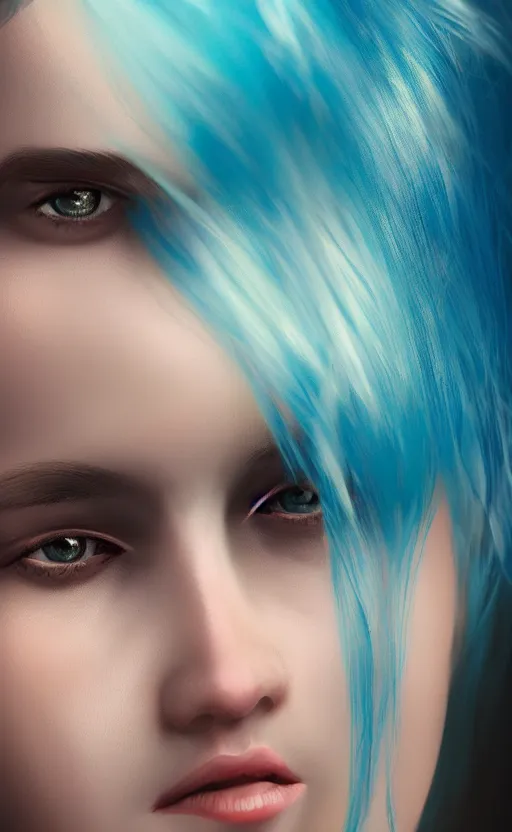Image similar to girl with blue hair, by Ilya Bondar, 4k, digital art, ultra realistic, ultra detailed, concept art, trending on artstation