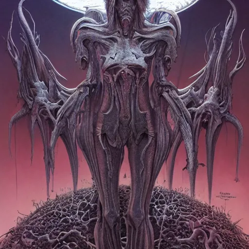 Image similar to a beautiful death metal cover art by Wayne Barlowe and H R Giger and Bill Ellis, trending on artstation