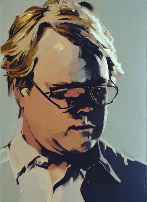 Image similar to phillip seymour hoffman, painting by phil hale, fransico goya,'action lines '!!!, graphic style, visible brushstrokes, motion blur, blurry, visible paint texture, crisp hd image
