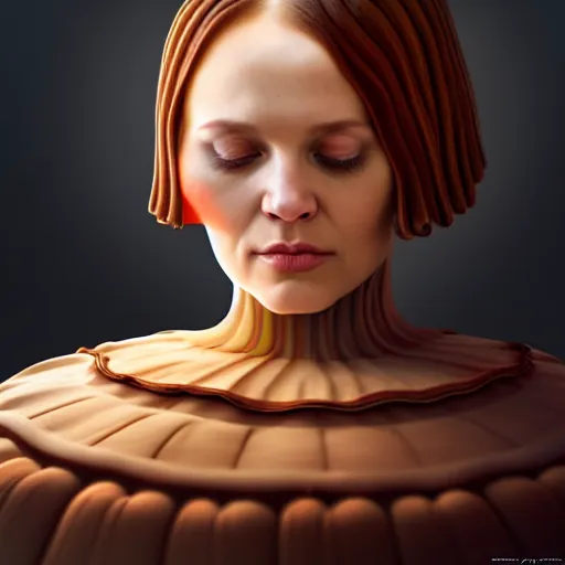 Image similar to portrait of a bundt cake wearing a dress, digital art, cinematic, ultradetail, 8k, painting, imaginefx, cgsociety, trending on artstation