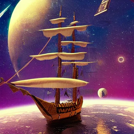 Prompt: pirate ship in space