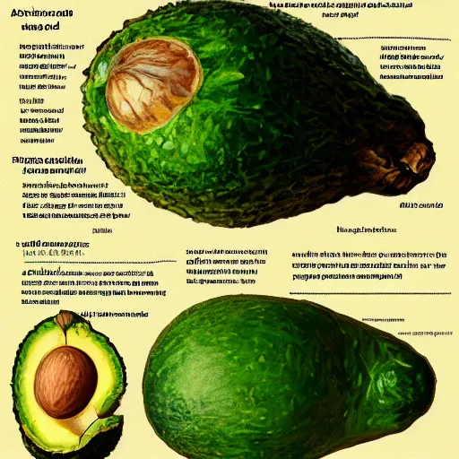 Image similar to anatomy of a avocado, da vinci notes, ultradetailed, anatomy study, artstation