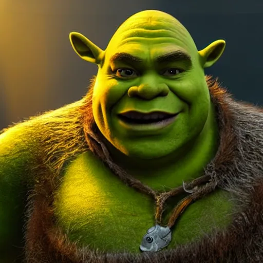 Prompt: shrek as an uruk hai in lord of the rings, movie still, cinematic lighting, dramatic, octane render, long lens, shallow depth of field, bokeh, anamorphic lens flare, 8 k, hyper detailed, 3 5 mm film grain