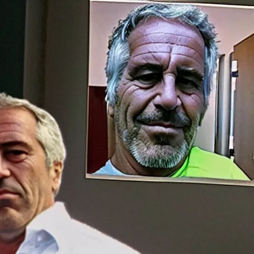 Prompt: “ jeffrey epstein last moment, actual footage, security guard watching the cctv ’ s actual photo ”