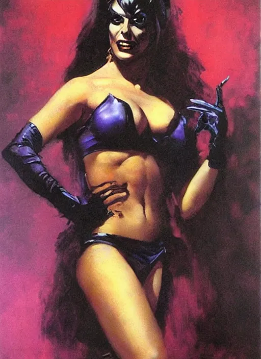 Image similar to seventies horror actress, sequin top, dark night, strong line, deep color, beautiful! coherent! by brom, by frank frazetta,