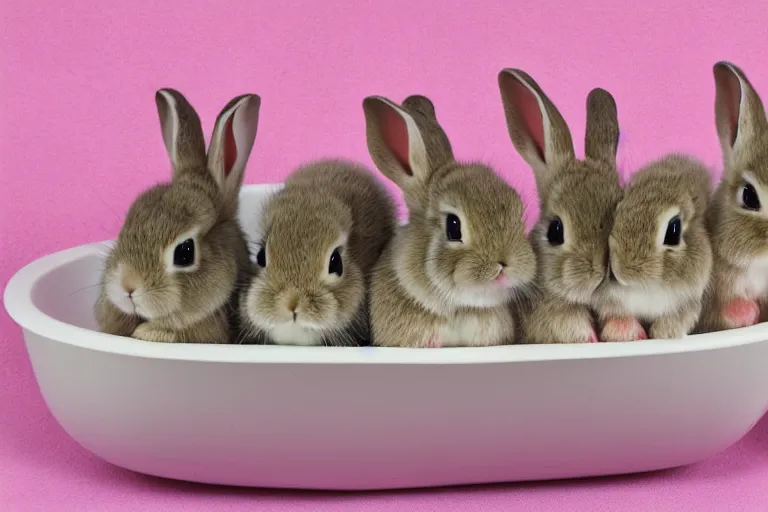 Image similar to a bathtub full of cute baby bunnies. photo realistic 4k 35mm