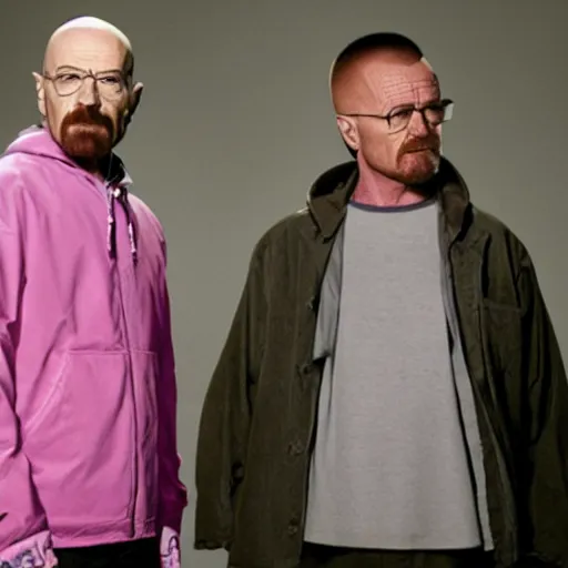 Prompt: walter white and jesse pink man