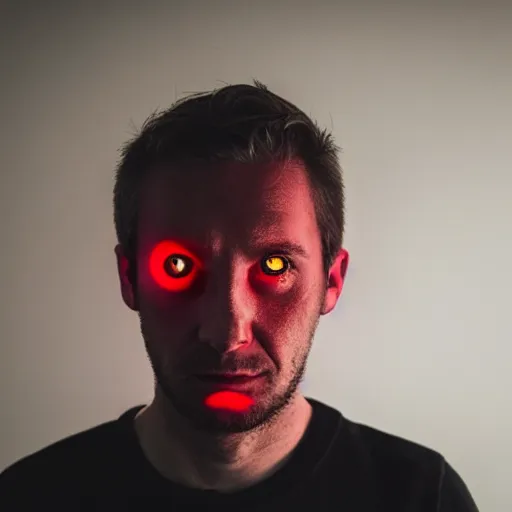 Image similar to a man with red glowing eyes