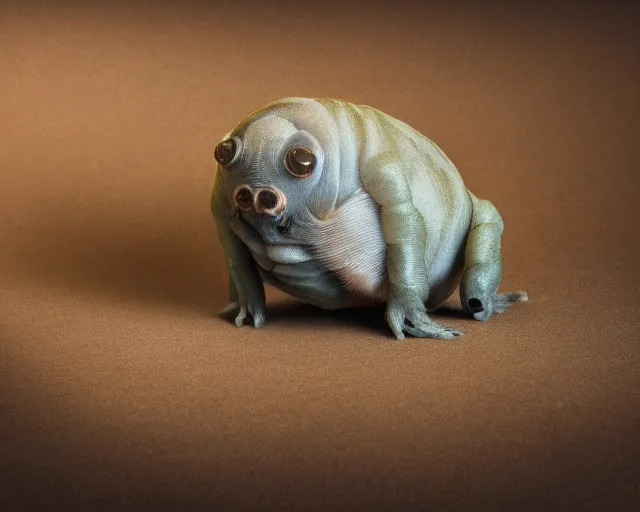 Image similar to siamese tardigrade, tardigrade with cream colored body and dark points on face and paws, pet tardigrade, award - winning pet photography, dramatic lighting, ultra detailed