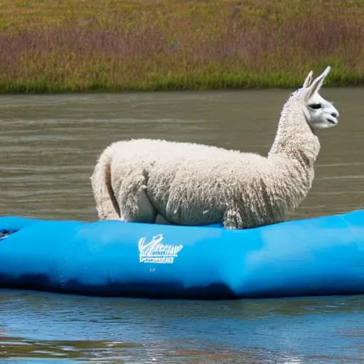 Prompt: a llama on a raft