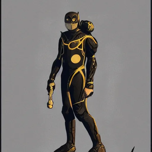 Image similar to a hero named rope man, his suit is black and blue and he has a bat like wing suit under it, mystic, concept art, artstation, greg rutkowski, reference sheet