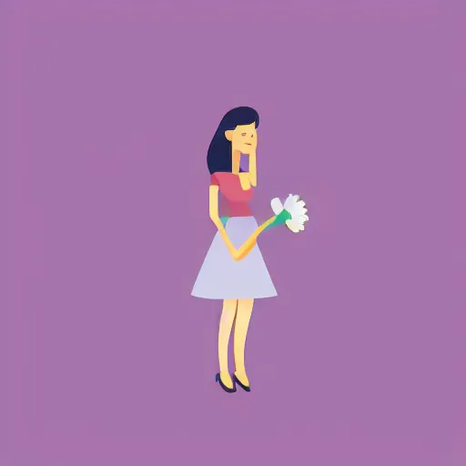 Image similar to a woman on top of a light blue flower, flat design, flat colors