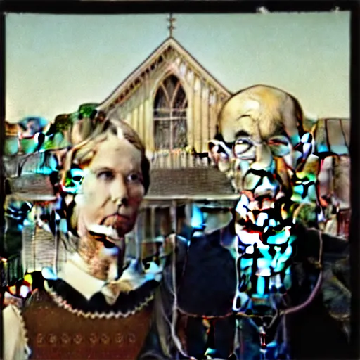 Image similar to a photograph of Grant Wood painting American Gothic